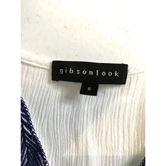 GIBSON- Womens White and Lake a lie Embroidered Ruffle Sleeve Top Size Small - Picture 4 of 8